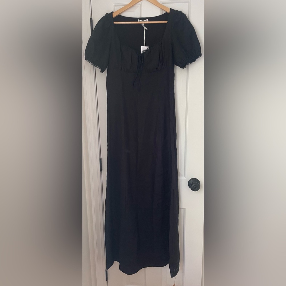 NWT Reformation Cherise Linen Dress in Black - Picture 2 of 9